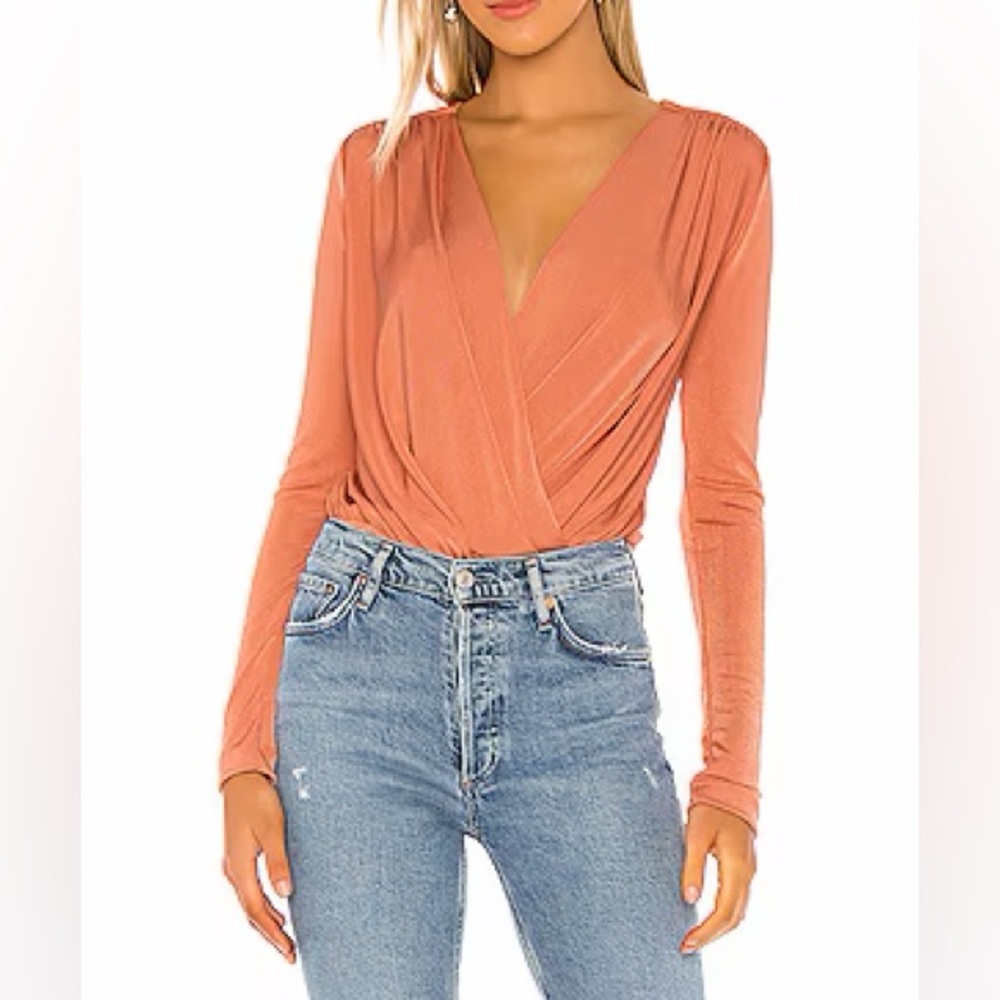Free People Intimately Turnt Long Sleeve Bodysuit Ginger Spice Pink Orange Small